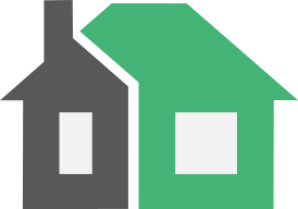 Logo firmy Beckerstudio: przytulny zielono-szary domek z kominem.